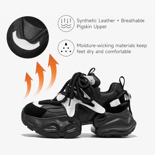Image of BEAU TODAY Women's Walking Shoes, Chunky Platform Fashion Sneakers for Women, Comfortable Casual Lightweight Lace-up Gym Workout Athletic Tennis Shoes