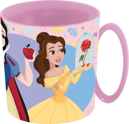 Tataway Mug en plastique rose Disney Princess Jasmine Rapunzel Snow White Belle pour filles 350 ml, adapté au micro-ondes