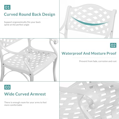 Image of MEETWARM 7 piece Outdoor Patio Dining Set for 6 Seater Dining Table Set, All-Weather Cast Aluminum Patio Conversation Set for Garden with 6 Chairs, 1 Rectangular Table, 2 inch Umbrella Hole, White