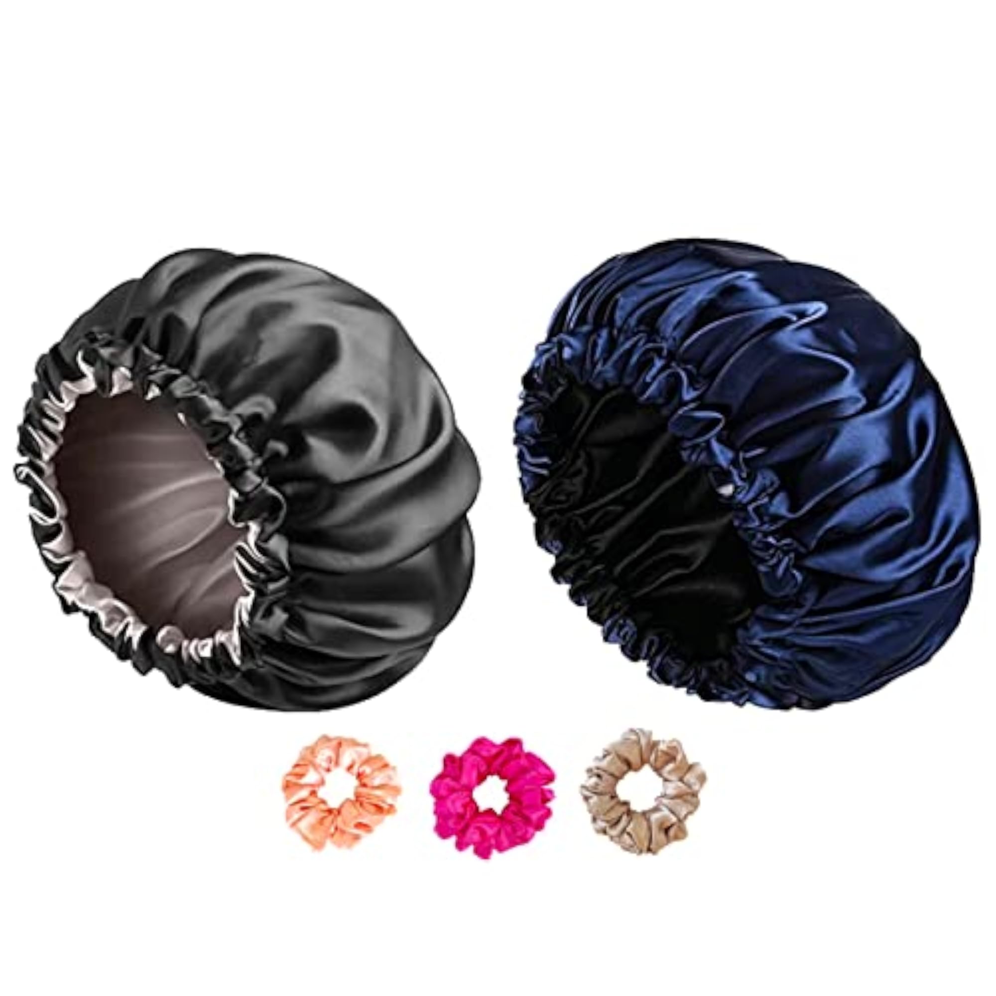 Reversible Luxuries Pure Satin Hair Bonnet Set of 2