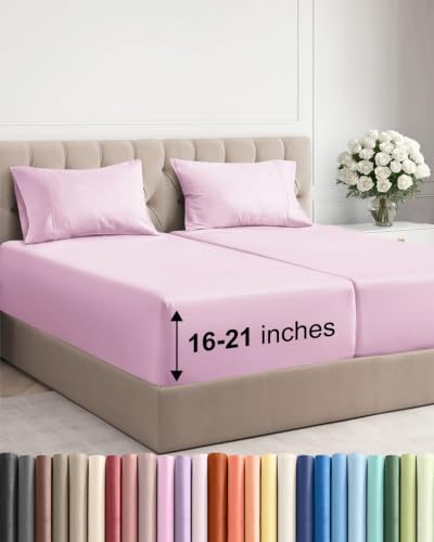 Image of Extra Deep Pocket Split King Sheet Set - Breathable & Cooling - Light Pink
