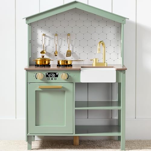 Comparison: Best Kitchen Set For Toddlers 9 Best Choice Products Pretend Play Wooden Farmhouse Kitchen Set for Kids w/Toy Storage, Clicking Knobs, Windows, 5 Accessories Included - Sage