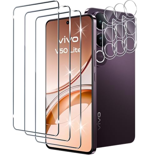 Xunzii Protector de Pantalla para VIVO V50 LITE 4G/5G y Protector Lente Cámara [3+3 Piezas], 9H HD Alta Sensibilidad Resistente a Arañazos Cristal Templado Vidrio Templado [Transparente]