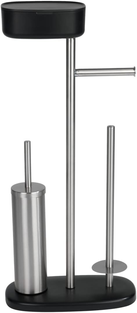 WENKO Toilet Paper Holder with Storage and Toilet Brush, Toilet Paper Holder Stand, Freestanding Toilet Tissue Holder for Bathroom, Stainless Steel