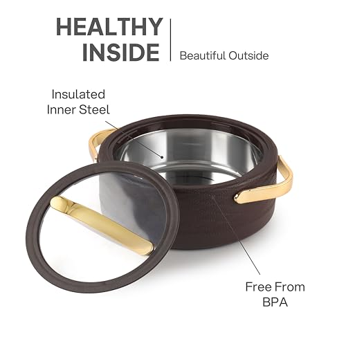 Image of CELLO Velvetto Deluxe 2000 Insulated Casserole Hot Box for Kitchen 2000 ml, Brown | Airtight See Through Lid Hot Pot Case Keeps Food Hot & Warm for Long Hours, Casserole Set for Roti, Rice & Biryani