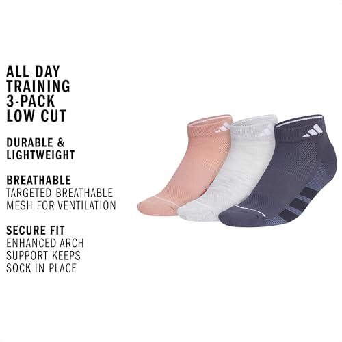 Image of adidas Women's All Day Training Socks 3 Pairs | 3-Pack, Targeted Cushioning, Arch Support, Breathable Moisture-Wicking, Reinforced Heel & Toe, All-Day Comfort