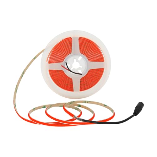 MALIIGAZA COB LED Tape 5m 24V Rot 5mm, 400LED/m, Hohe Farbwiedergabe CRI90 Red, Superhell, Selbstklebend, Innenbeleuchtung für Gaming Room Bar Party Dekoration (ohne Netzteil und Controller)