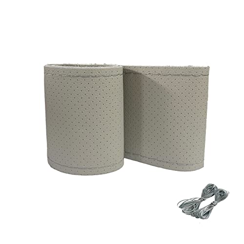 Onerbuy Universal Leather Car Steering Wheel Stitch On Wrap Cover DIY Sewing Breathable and Anti Slip, 15-Inch (Gray)