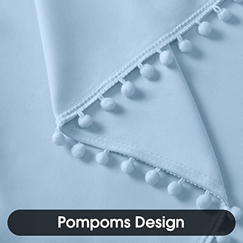 Homeideas Light Blue Pom Pom Blackout Curtains 52 X 63 Inches Cute Baby Blue Curtains For Kids Nursery Grommet Room Darkening Window Curtains 2 Panels For Bedroom/Living Room #TOP2