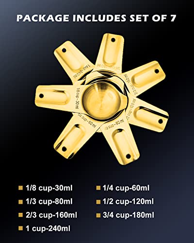 Lifetowe 7-Piece Gold Measuring Cups Set, 18/8 Stainless Steel Nesting Measuring Cups, Perfect For Dry And Liquid Ingredients, Dishwasher Safe #TOP7