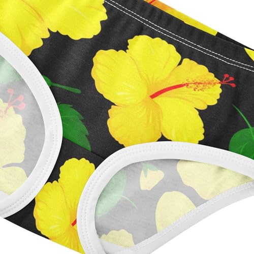 Yellow Hibiscus Flowers Black Panties for Girl Girls Underwear Toddler Cotton Print Briefs Kids Undies 2t4