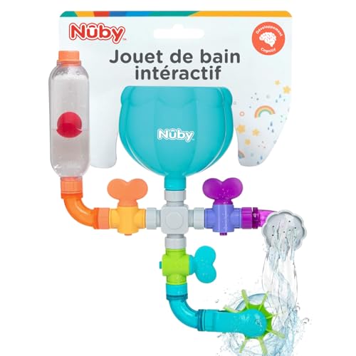 Nuby - Wacky Waterworks - Jouet de Bain avec Ventouse et Activités Créatives - 10 Pièces Emboîtables - Aide au Développement sensoriel - Composition et...