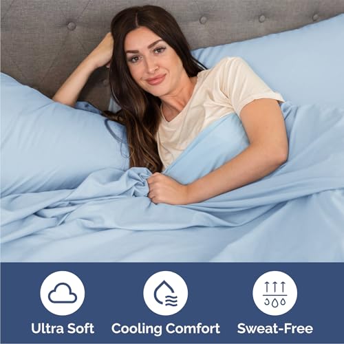 Image of Queen 6 Piece Bed Sheet Set - Soft, Breathable & Cooling Sheets - Baby Blue | Ultra-Soft Hotel Luxury Bedding Set w / 8-16 Inch Deep Pockets, 1 Flat & 1 Fitted Sheet & 4 Pillowcases, Wrinkle & Fade Free