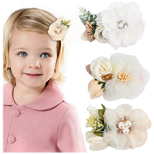 Flower Hair Clip for Baby Girl,Lightweight Floral Hair Bow with Boutique Fully Lined Alligator Accessories for Toddler Teens Gifts (white)