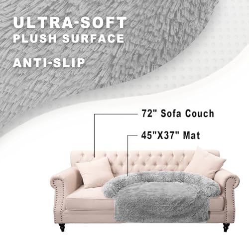 Image of Calming Dogs /Cats Bed Mats, Dog Pad Washable Removable Couch Cover, Plush Long Fur Mat for Pets, Waterproof Lining, Perfect for Small, Medium and Large Dogs and Cats (Light Gray, 45 inchx37 inch)