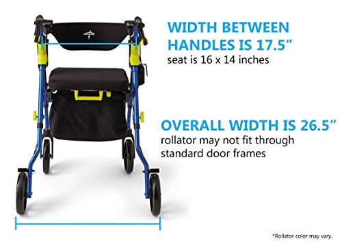 Medline Premium Empower Rollator Walker With Seat, Folding Rolling Walker With 8-Inch Wheels, Silver #TOP6