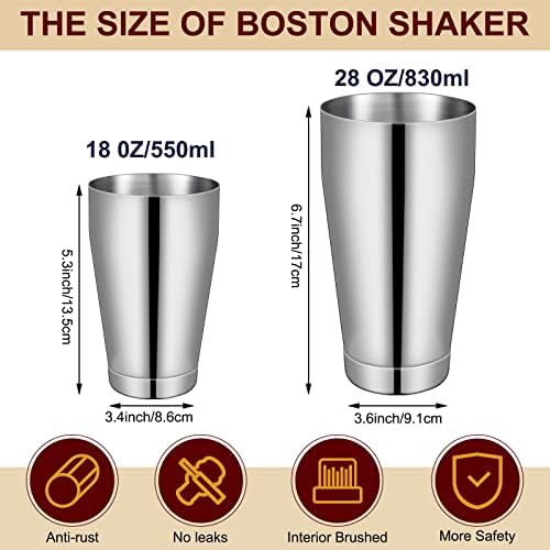 Lallisa 10 Pieces Cocktail Shakers Professional Bar Boston Shaker Set Stainless Steel Martini Shaker Drink Mixer Basic Tools Weighted Shake Metal Can for Bartenders, 18 Oz, 28 oz(Silver) - Thumbnail 3
