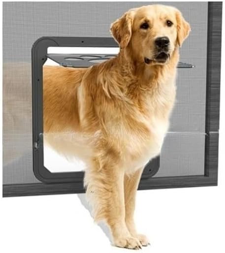 ペットたち 網戸ドア網戸専用ペットドア 犬猫用MumuElf出入り口 ロック機能付き 取付け簡単 中大型犬対応 37cm&times;42cm