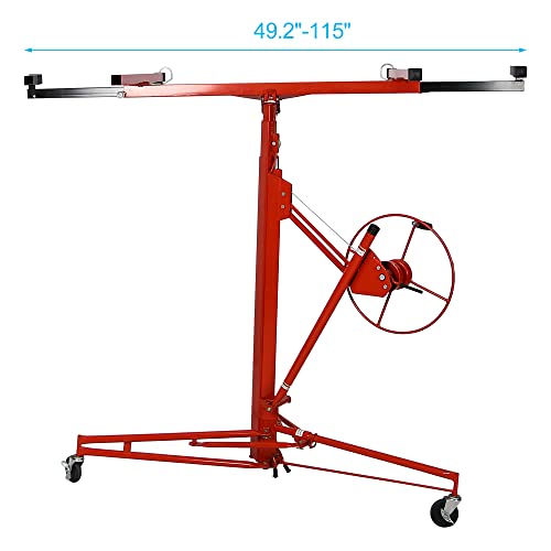 Voohek YC113 Drywall Lift Panel Hoist, 11 Ft (Max Height) Sheetrock Jack Lifter for Ceiling, Rolling Caster Wheels, Lockable Construction Tools, 11\', Red