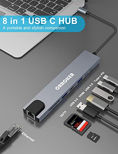 Image of USB C 8 in 1 HDMI 4K SD /TF Card Readers with Ethernet Port for MacBook Pro (100W, Grey)