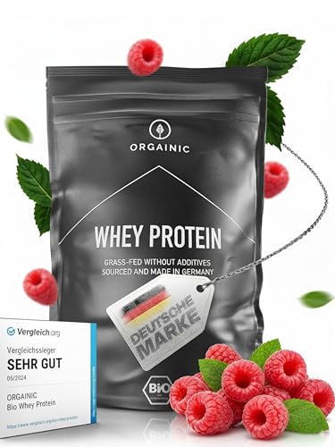 Bio Whey Protein Himbeere - Bio Zertifiziert ohne Zusatzstoffe - Eiweißpulver aus Deutschland - Grasfütterung (Himbeere)