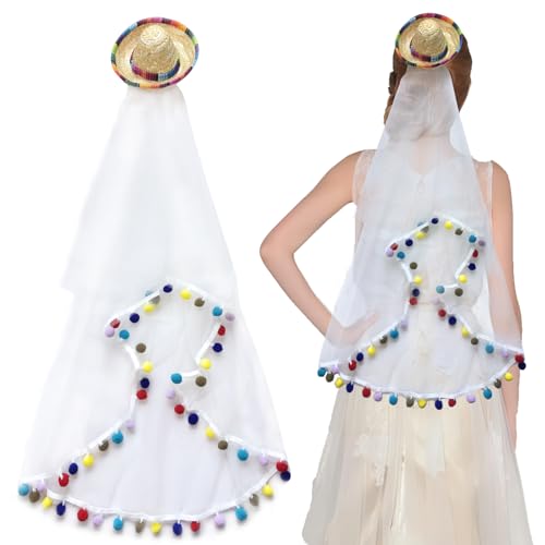 ZARSIO Sombrero Final Fiesta Wedding Veil Bachelorette Party Veil for Bride, Mexican Theme Bridal Shower Favor