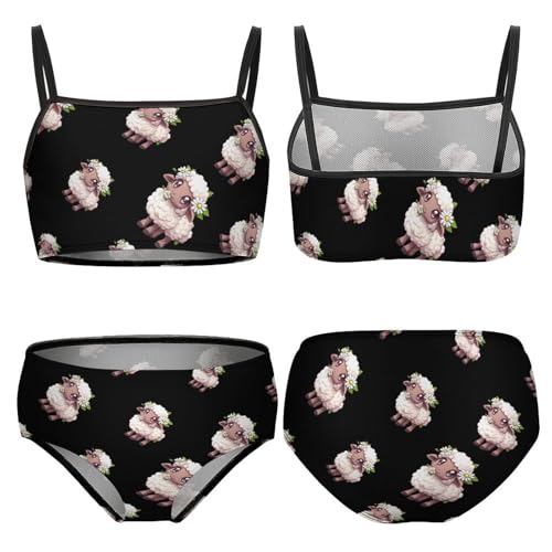 Cute Sheep with Flower Girls Swimsuits Two Piece Bikini Sets Beach Sport Swimwear Bathing Suit3