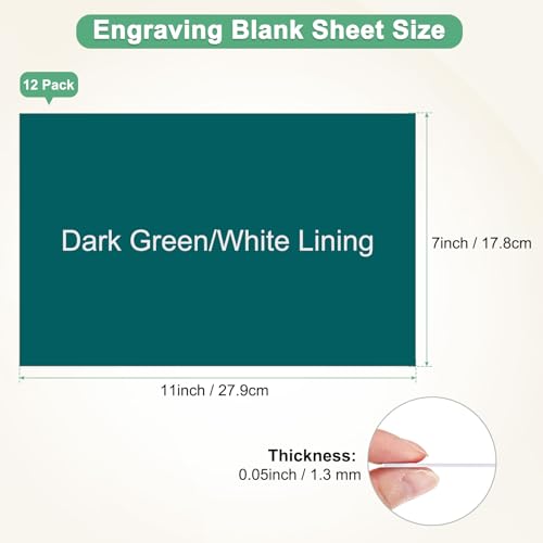 Image of M METERXITY 12-Pack Double Color Laser Engraving Blanks 7x11 Inch,1.3mm Thick ABS Plastic Sheet Engraved Material for Name Plate /Yard Signs /Laser Cutting /DIY Carving /Craft[Dark Green /White]