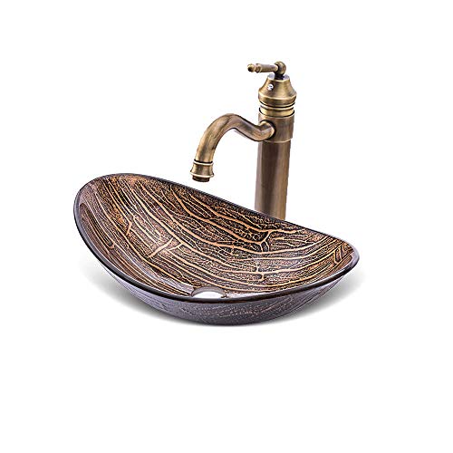 HomeLava Design Waschbecken Aufsatzwaschbecken Waschtisch aus Gehärtetes Glas für Gäste WC inkl. Ablaufgarnitur und Wasserhahn Bad 42cm