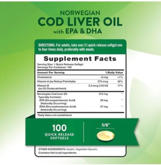 Miniatura 4 de Nature's Truth Suplemento dietético de aceite de hígado de bacalao noruego - 100 cápsulas blandas