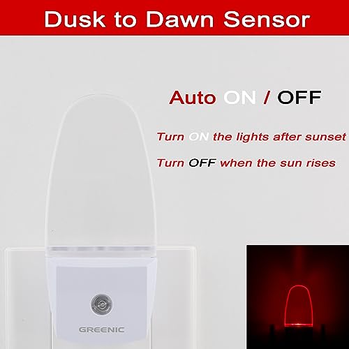 Image of GREENIC Plug in LED Night Light Lamp 4 Pack with Light Sensor RED