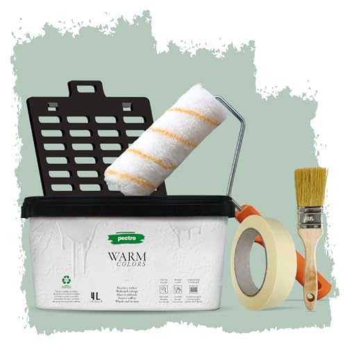 PECTRO Pintura Una Capa 4L (6,3kg) - incluye Rodillo, Rejilla, Brocha y Cinta - Pintura Interior Paredes y Techos Mate, colores cálidos, lavable de gran durabilidad y cubrición