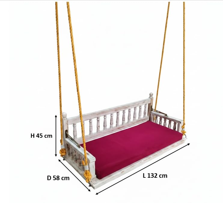 Image of APRODZ Swing for Home Reversible Sheesham Wooden Jhula for Adult for Home | Wooden Swing for Balcony | Hanging Swings with Brass Coated Chain | Patio 3 Seater Indoor /Outdoor, White