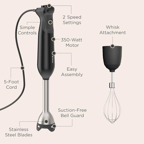 Vitamix 2-Speed Immersion Blender + Whisk Attachment, Professional-Grade Hand Blender with 350-Watt Motor and Stainless-Steel Blade, Black image 5