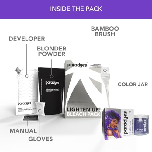 Image of Paradyes Semi-permanent Crinkle Violet DIY Conditioner Based Hair Colour 120 gm and Lighten Up! Bleach Pack 30 Vol. for all Hair Types