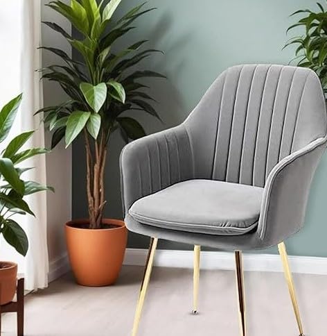 Image of Velvet Dining Chairs, Soft Cushion Seat Chair for Living Room Bedroom Restaurant Fabric DiningChair | Accent Chair for Living Room Bedroom Study Cafe Restaurant Pack 1 (Dark Grey)