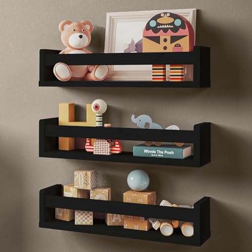 Image of WooDinto Wall Shelves for Living Room, Bedroom|Wall Mounted ShelfWall Hanging Storage Unit|Wall Organiser Shelf (Black, Floating Set of 3 - Black - 18 Inch)
