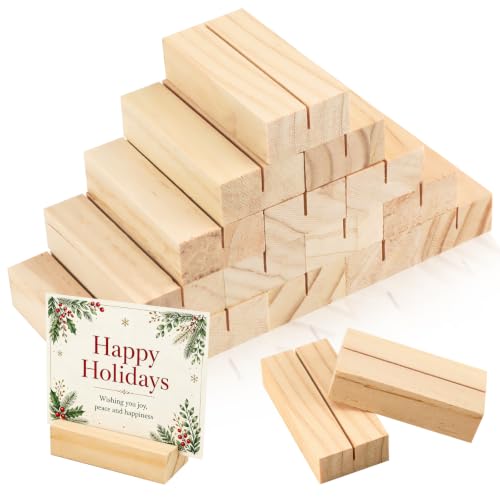 Image of 15Pcs 2.75x1.38 Inches Wood Table Number Stands, Wood Place Card Holders, Wooden Holders for Wedding, Ceremony, Birthday, Party, Home Decoration, Events (1mm Slots)