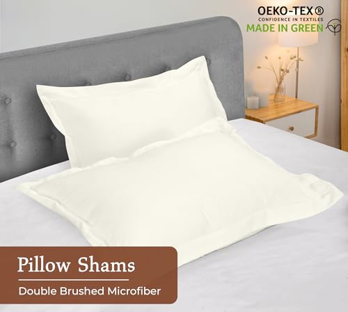 Image of Royale Linens Pillow Shams 2 Pack Euro Size 26x26 Inch - Brushed 1800 Microfiber - Bed Shams, Wrinkle & Fade Resistant Super Soft and Cozy - Envelope Closure - Oxford Pillowcase (Euro,Ivory)