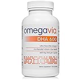 OmegaVia DHA 600 mg Omega-3 Fish Oil, 120 Capsules, Ultra-Pure DHA (Burpless Triglyceride Form), Purified to Reduce Mercury, Ideal DHA Omega Nutrient for Prenatal, Pregnant, and Nursing Women