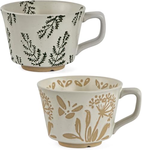 volumoon Juego de 2 Tazas de café de cerámica,350ML Cappuccino taza de cerámica,Juego de tazas de cafe,Tazas de porcelana,para café con leche,té,leche,cacao caliente