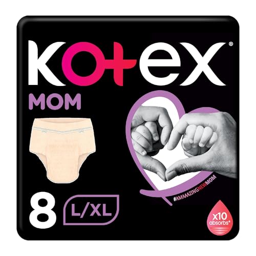 Kotex Mom Post Birth Disposable Underwear Pack of 8 Maternity Pants Large & Extra Large Absorbs 10x More Extra Protection & Comfort