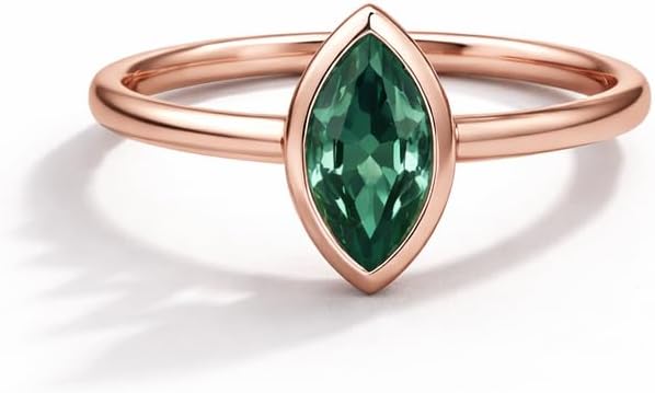 Marquise Cut Green Emerald Ring in 10k Rose Gold Minimalist Solitaire Engagement Ring Dainty Promise Ring Gift for Women Handmade Stackable Wedding Jewelry