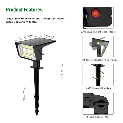 LAMKEEP Solar Spot Lights Outdoor with 60 LED & Auto On/Off, 4 Pack Solar Lights Outdoor Waterproof IP68 with 3 Lighting Modes, 2-in-1 Solars Landscape Light for Outside, Garden, Yard(Cool White) thumbnail 7