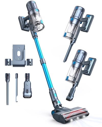 MIUZZY Aspiradora sin Cable 10-en-1, 35kPa Succión Potente, Autonomía de 60Min, Carga Rápida, Diseño Autoportante, Escoba Aspiradora Doméstica para Pelo de Mascotas, Suelos Duros, Alfombras y Coches