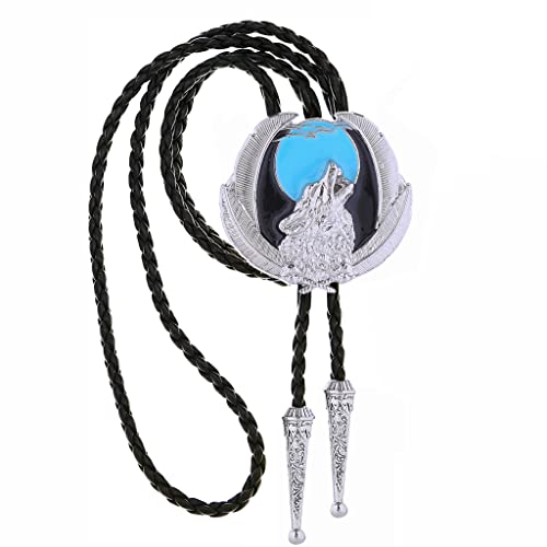 Image of HUABOLA CALYN Bolo Tie for Men Women, Native American Rodeo Cowboy Turquoise /Scorpion /Tiger Eye /Black Agate Leather Necktie