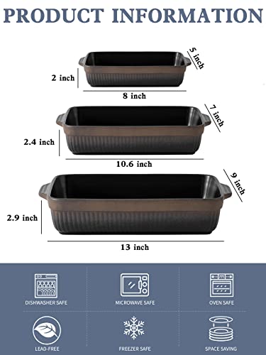 Kanwone Ceramic Baking Dishes, Rectangular Lasagna Pans, Casserole Dishes, Bakeware Set For Cooking, Kitchen, Cake Dinner, 9 X 13 Inches, Stripe Series - Reactive Glazed (Matte Black) #TOP1