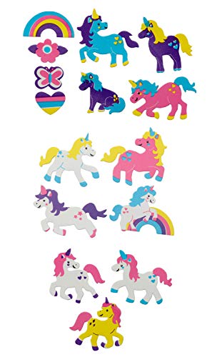 Glorex 6 2247 706 - Moosgummi Sticker Einhorn, selbstklebend, 28 Stück, sortiert in verschiedenen Motiven, ideal zum Verzieren und Dekorieren von Grußkarten, für Scrapbooking, usw Cover