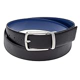 DAVIDOFF PARIS Belt - Schwarz-blauer Gürtel - Herren Ledergürtel mit abnehmbarer quadratischer Schließe - Herrengürtel aus Saffianleder und Kalbsleder