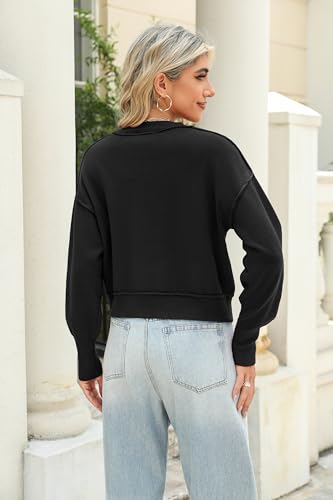 Image of Zeagoo Womens 2025 Fall Crewneck Cropped Sweater Cozy Long Sleeve Ribbed Knit Pullover Dropped Shoulders Trendy Jumper Tops